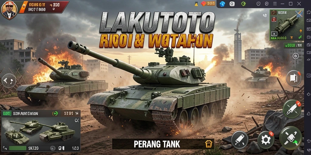 Tampilan antarmuka LAKUTOTO yang memukau dan fungsi Perang Tank yang mendebarkan.