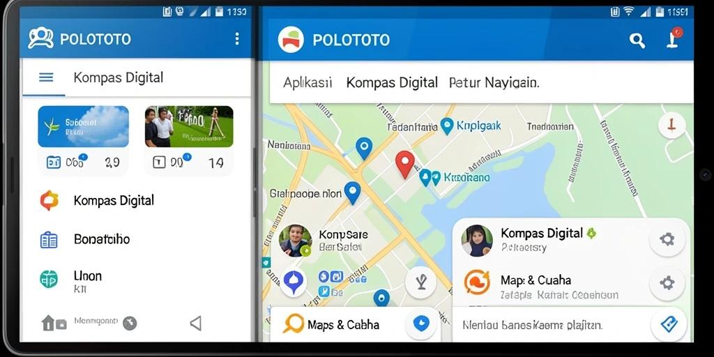 Tampilan antarmuka POLOTOTO yang menawan dan fungsionalitas kompas digital.